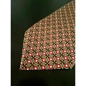 JHANE BARNES Gray w/Multicolored Geometric Floral Silk Tie/ Made in Japan